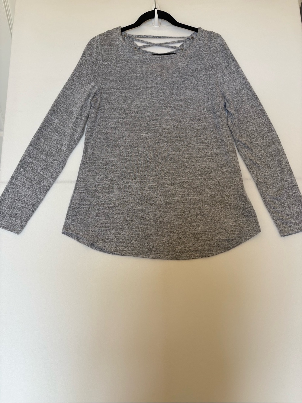 Banana Republic Heather Gray Long Sleeve Top with Back Strappy Detail